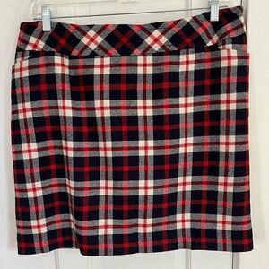 TALBOTS Red Navy White Plaid Wool Blend Skirt Size 18W Petite Holiday Festive